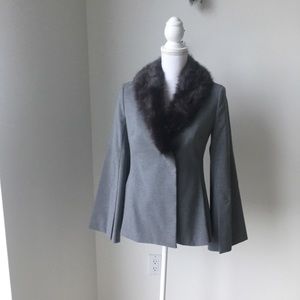 $278 BANANA REPUBLIC GLAMOUR Grey Blazer Faux Fur Collar Coat Jacket SIZE 0
